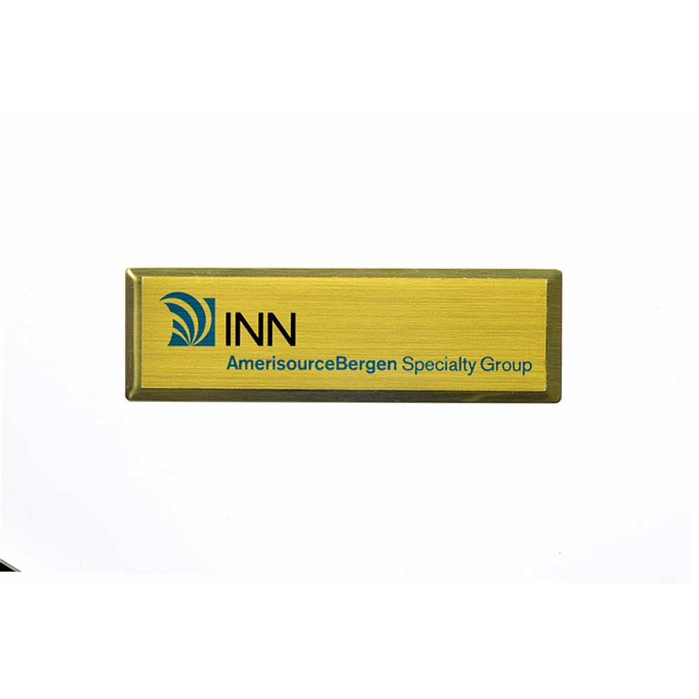 Logo Imprinted Executive Line Beveled Badge - Gold - 1"x3" - USA Made Logo Imprinted Executive Line Beveled Badge - Gold - 1"x3" - USA Made