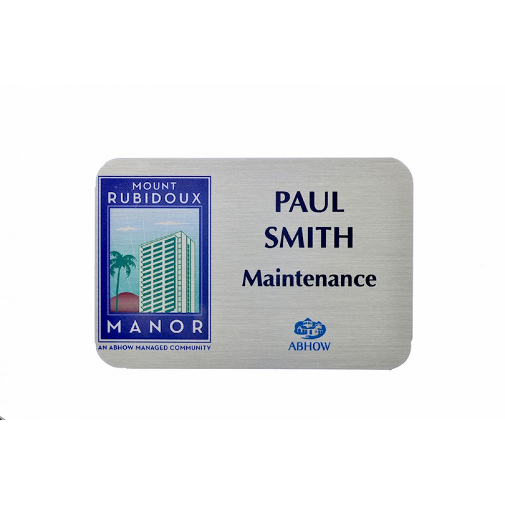 Full Color Professional Metal Sublimation Badge - Silver Aluminum - 2"x3" - USA Made Custom Imprinted Full Color Professional Metal Sublimation Badge - Silver Aluminum - 2"x3" - USA Made Custom Imprinted