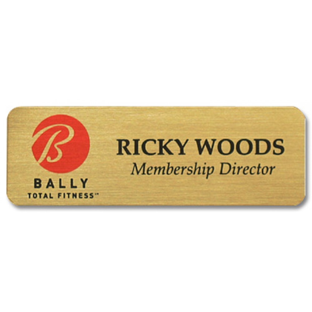 Full Color Professional Metal Sublimation Badge - Gold Brass - 1"x3" - USA Made Logo Imprinted Full Color Professional Metal Sublimation Badge - Gold Brass - 1"x3" - USA Made Logo Imprinted