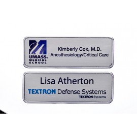 Executive Line Metal Frame Badge - Silver - 1"x3" - USA Made Logo Imprinted