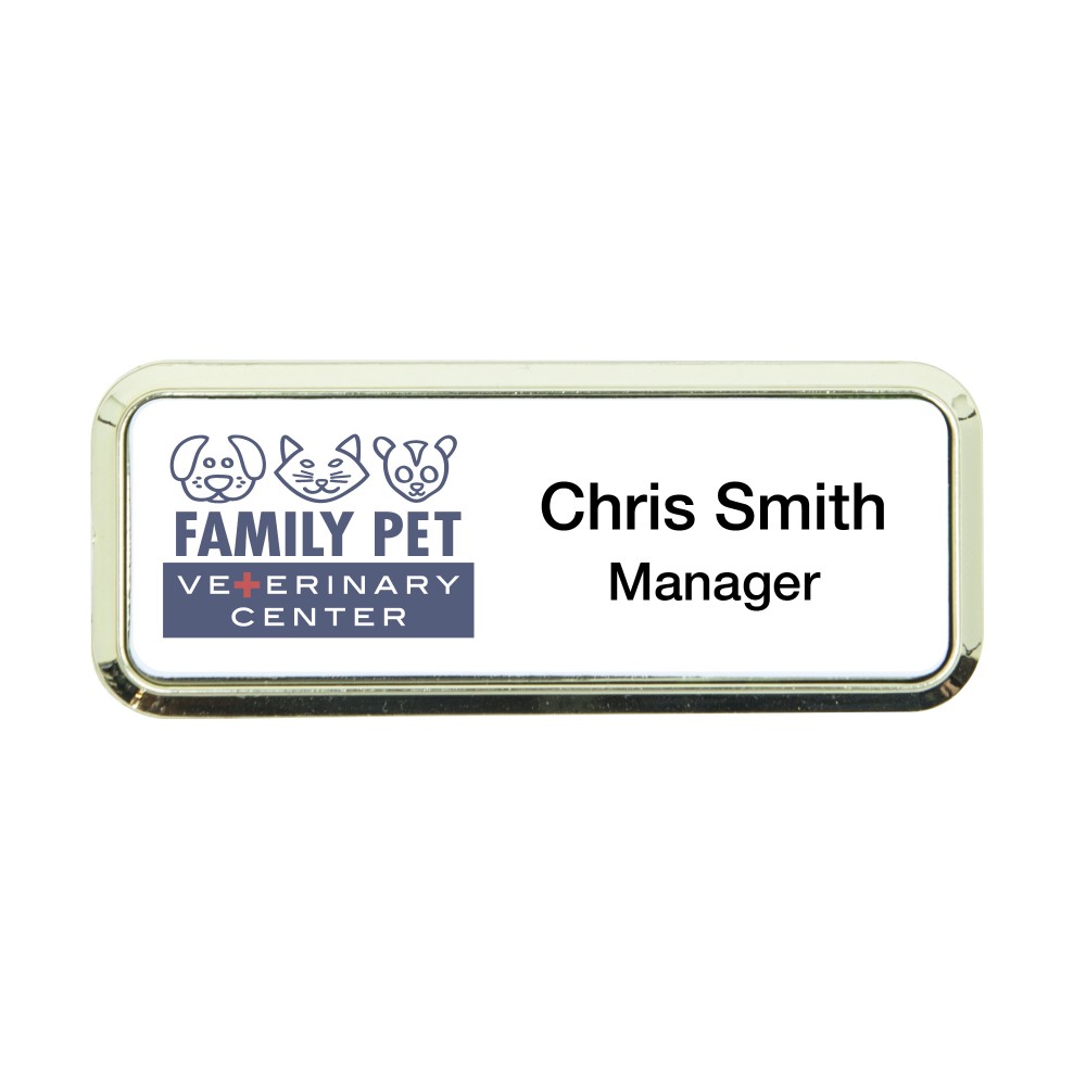 Plastic Framed Badges Rounded Corners (1"X3") (Screened & Engraved) with Logo