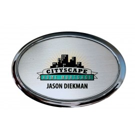 Customized Silver Framed Oval Name Badge w/Full Color Imprint & Personalization (2 3/4" x 1 7/8")