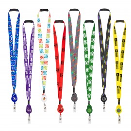 Logo Branded 3/4" Full Color Metal Crimp Lanyard W/ Breakaway & Retractable Badge Reel  Logo Branded 3/4" Full Color Metal Crimp Lanyard W/ Breakaway & Retractable Badge Reel