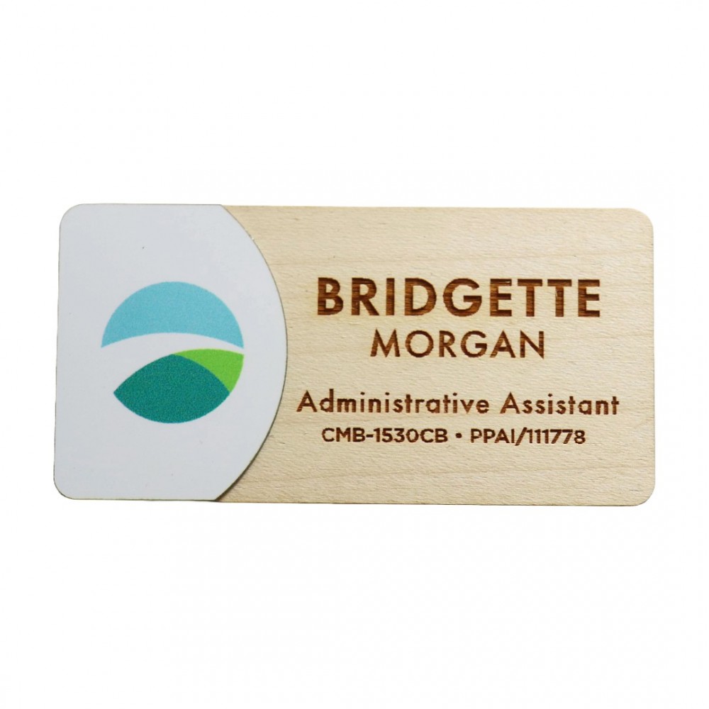 LuxeLayer Premium UV Inkjet & Wood Combo Badge 1.5"x3" with Logo