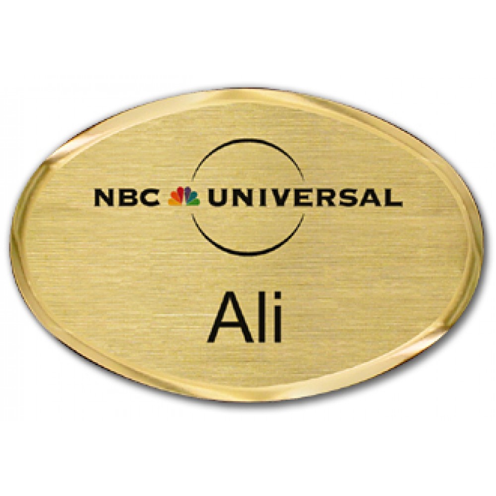 Executive Line Beveled Badge - Gold - Oval - USA Made Custom Printed Executive Line Beveled Badge - Gold - Oval - USA Made Custom Printed