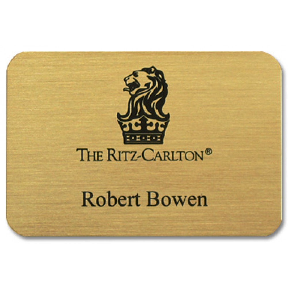 Custom Printed Full Color Professional Metal Sublimation Badge - Gold Brass - 2"x3" - USA Made Custom Printed Full Color Professional Metal Sublimation Badge - Gold Brass - 2"x3" - USA Made
