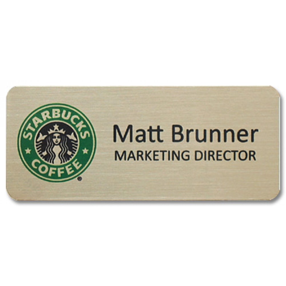 Full Color Professional Metal Sublimation Badge - Nickel Silver - 1.25"x3" - USA Made Logo Imprinted Full Color Professional Metal Sublimation Badge - Nickel Silver - 1.25"x3" - USA Made Logo Imprinted