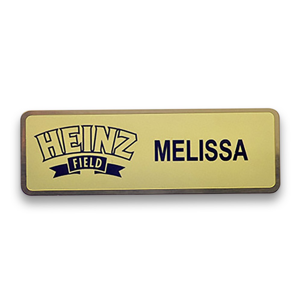 Frosted Full Color Metal Badge - Gold Brass - 1"x3" - USA Made Custom Printed Frosted Full Color Metal Badge - Gold Brass - 1"x3" - USA Made Custom Printed