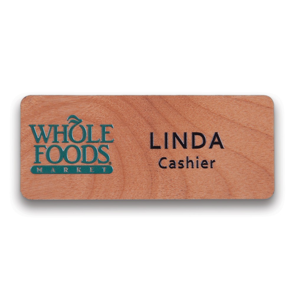 Full-Color Wood Badge - 1.25"x3" - USA Made Logo Imprinted Full-Color Wood Badge - 1.25"x3" - USA Made Logo Imprinted