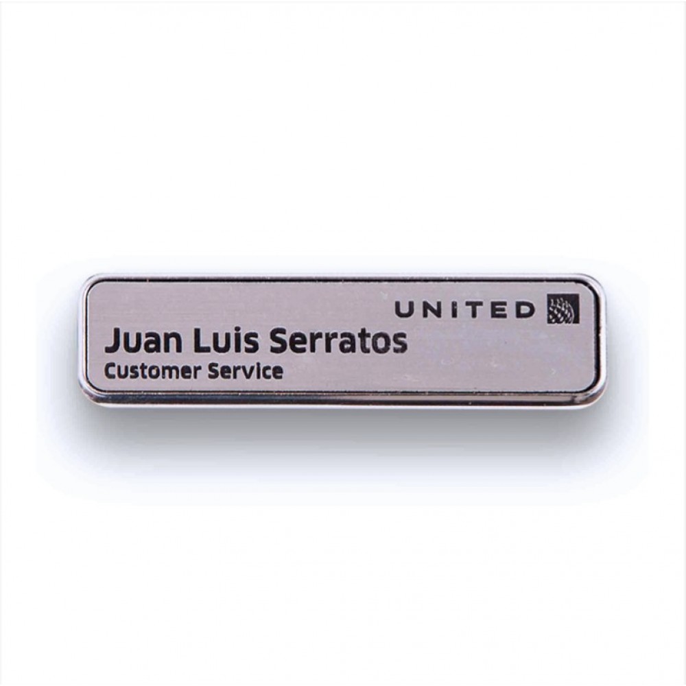 Custom Imprinted Executive Line Metal Frame Badge - Silver on Silver - 5/8"x2.5" - USA Made Custom Imprinted Executive Line Metal Frame Badge - Silver on Silver - 5/8"x2.5" - USA Made