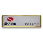 Executive Line Beveled Badge w/ Aluminum Insert - Silver/Gold - 1"x3" - USA Made Logo Imprinted