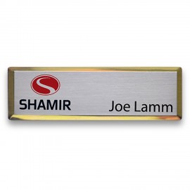 Executive Line Beveled Badge w/ Aluminum Insert - Silver/Gold - 1"x3" - USA Made Logo Imprinted