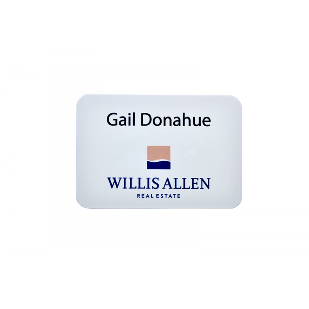 Logo Imprinted Full Color Professional Metal Sublimation Badge - White Aluminum - 2"x3" - USA Made Logo Imprinted Full Color Professional Metal Sublimation Badge - White Aluminum - 2"x3" - USA Made