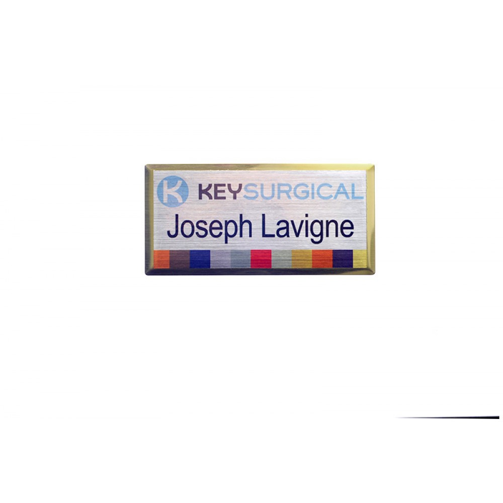 Custom Imprinted Executive Line Beveled Badge - Silver/Gold - 1.5"x3" - USA Made Custom Imprinted Executive Line Beveled Badge - Silver/Gold - 1.5"x3" - USA Made
