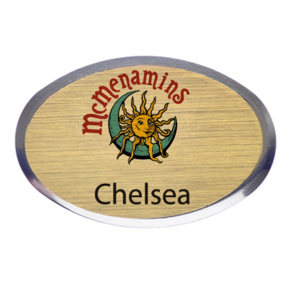 Custom Imprinted Executive Line Beveled Badge - Gold/Silver - Oval - USA Made Custom Imprinted Executive Line Beveled Badge - Gold/Silver - Oval - USA Made