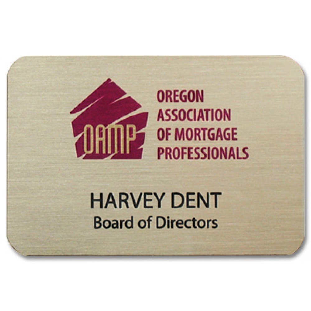 Full Color Professional Metal Sublimation Badge - Nickel Silver - 2"x3" - USA Made Custom Imprinted Full Color Professional Metal Sublimation Badge - Nickel Silver - 2"x3" - USA Made Custom Imprinted