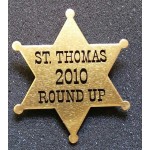2 1/4"x 2 5/8" Six Point Star Badge w/a Die Struck/Color Filled imprint and pin back attachment. USA Custom Imprinted