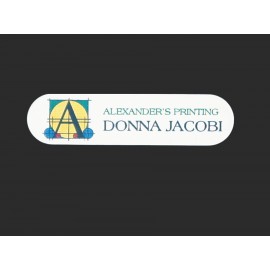 Personalized 3"x 3/4" Oblong Aluminum Badge w/ a full color, sublimated imprint and a pin back attachment. USA  Personalized 3"x 3/4" Oblong Aluminum Badge w/ a full color, sublimated imprint and a pin back attachment. USA