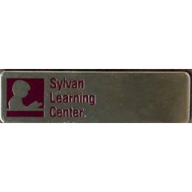 3" x 1" Aluminum Badge w/ rounded corners, pin back and a Die Struck/ Color Filled imprint. USA with Logo