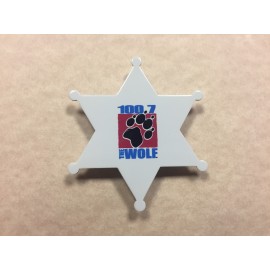 2 1/4" x 2 5/8" Six Point Star Badge w/a full color, sublimated imprint and pin back attachment. USA Logo Imprinted