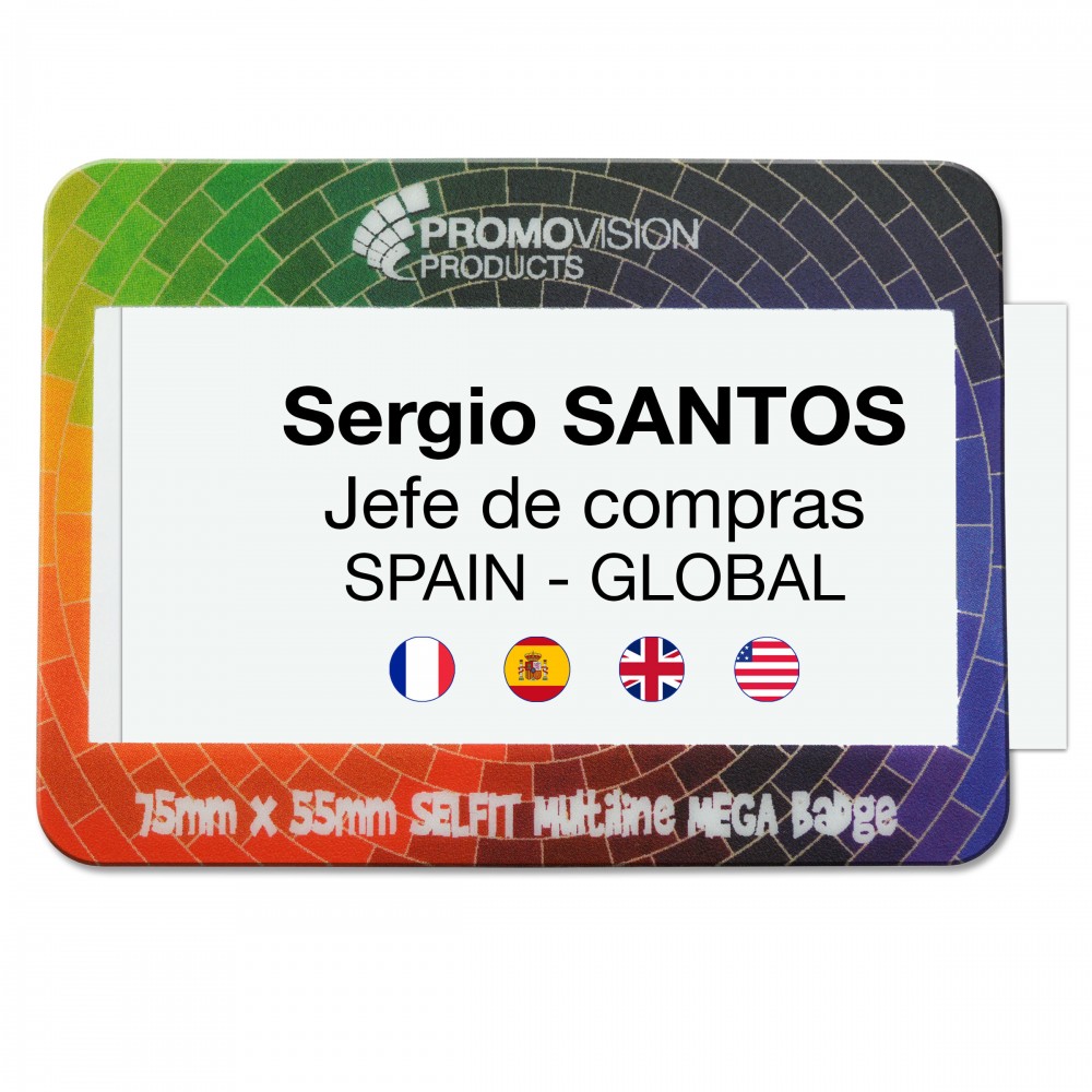 Selfit Multiline Mega Reusable Name Badges, 3" x 2.19" with Logo