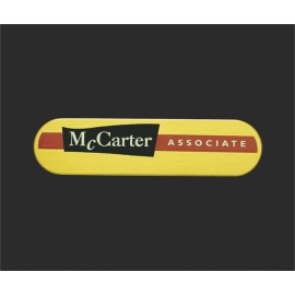 3"x 3/4" Oblong Aluminum Badge with a Die Struck/Color Filled imprint and a pin back attachment. USA with Logo  3"x 3/4" Oblong Aluminum Badge with a Die Struck/Color Filled imprint and a pin back attachment. USA with Logo