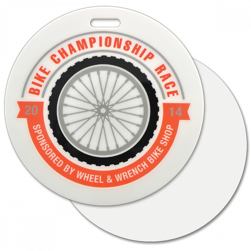Xpress Permanent Event Name Badges, 4" Round, 4-Color Front, Blank Back with Logo