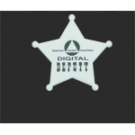 2 1/4" x 2 1/4" Five Point Star Badge with an epoxy screen printed imprint and pin back attachment. Logo Imprinted