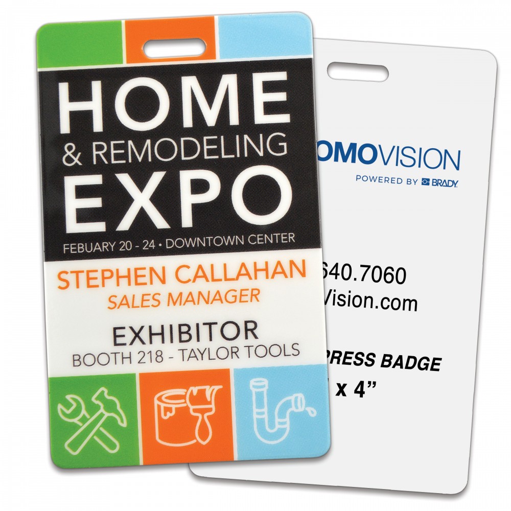 Rectangular Xpress Permanent Event Name Badges, 4-Color Front & Back, 5 Sizes with Logo