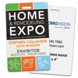Rectangular Xpress Permanent Event Name Badges, 4-Color Front & Back, 5 Sizes with Logo