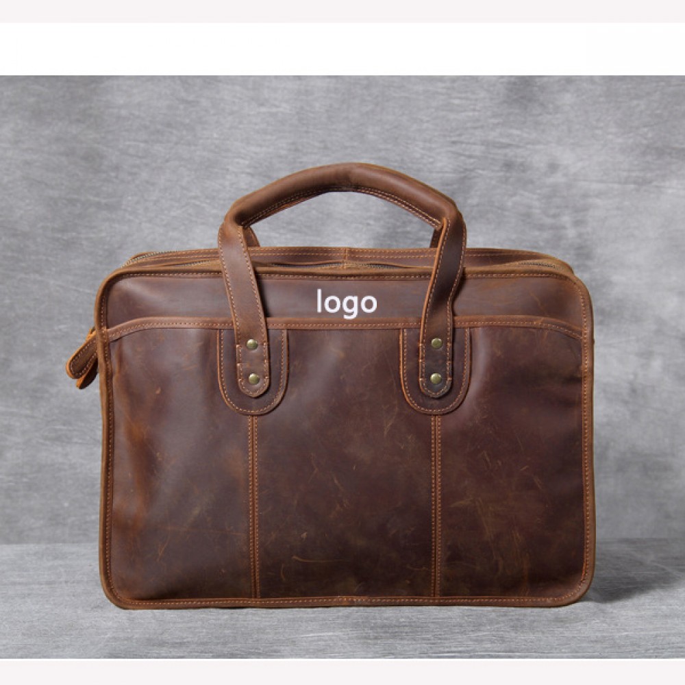 Retro crazy horse leather travel bag laptop to use with Logo