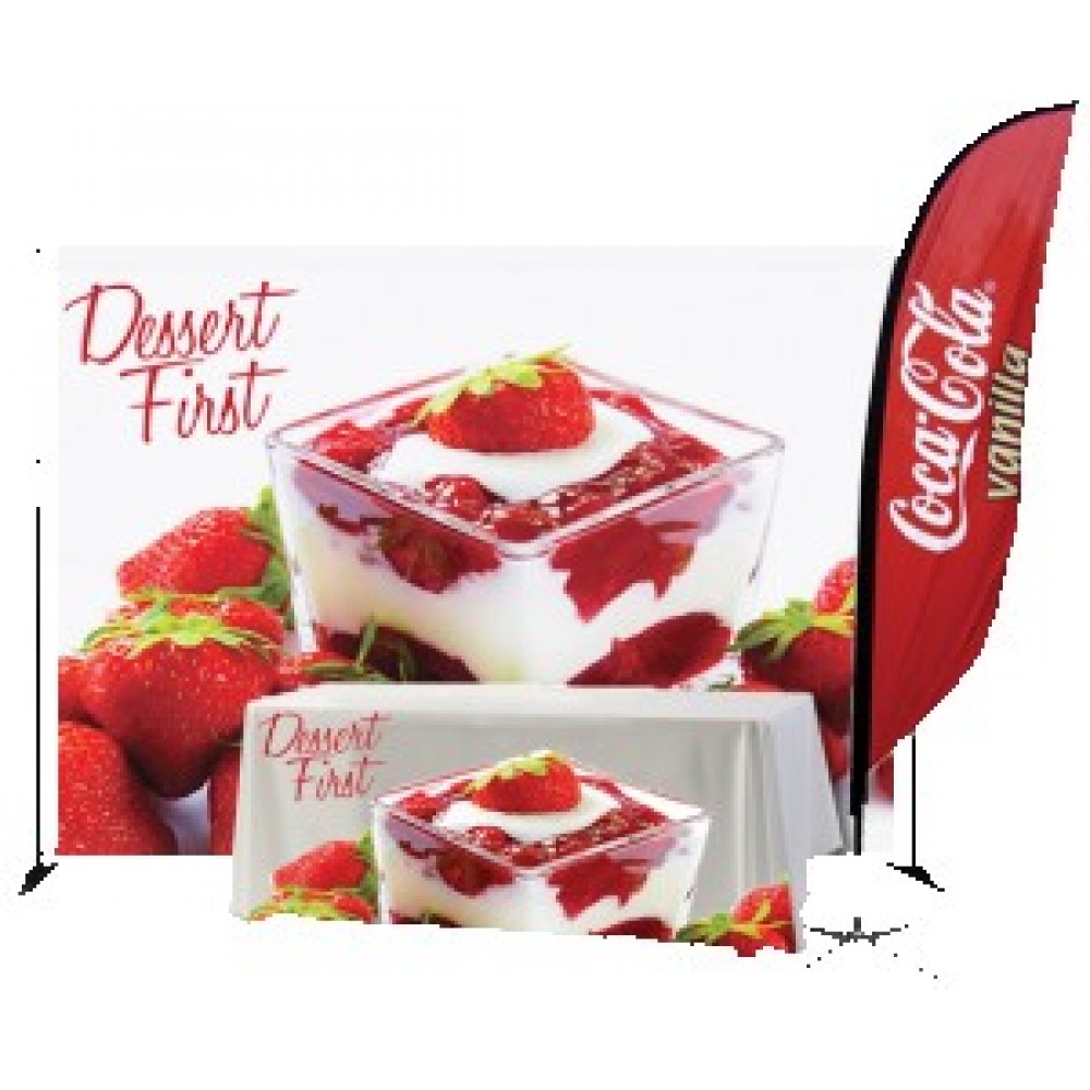 Promotional Trade Show Pack #2/ 8x8 Fabric Banner, Zoom3 10' Flag w/X-Base, 6' throw