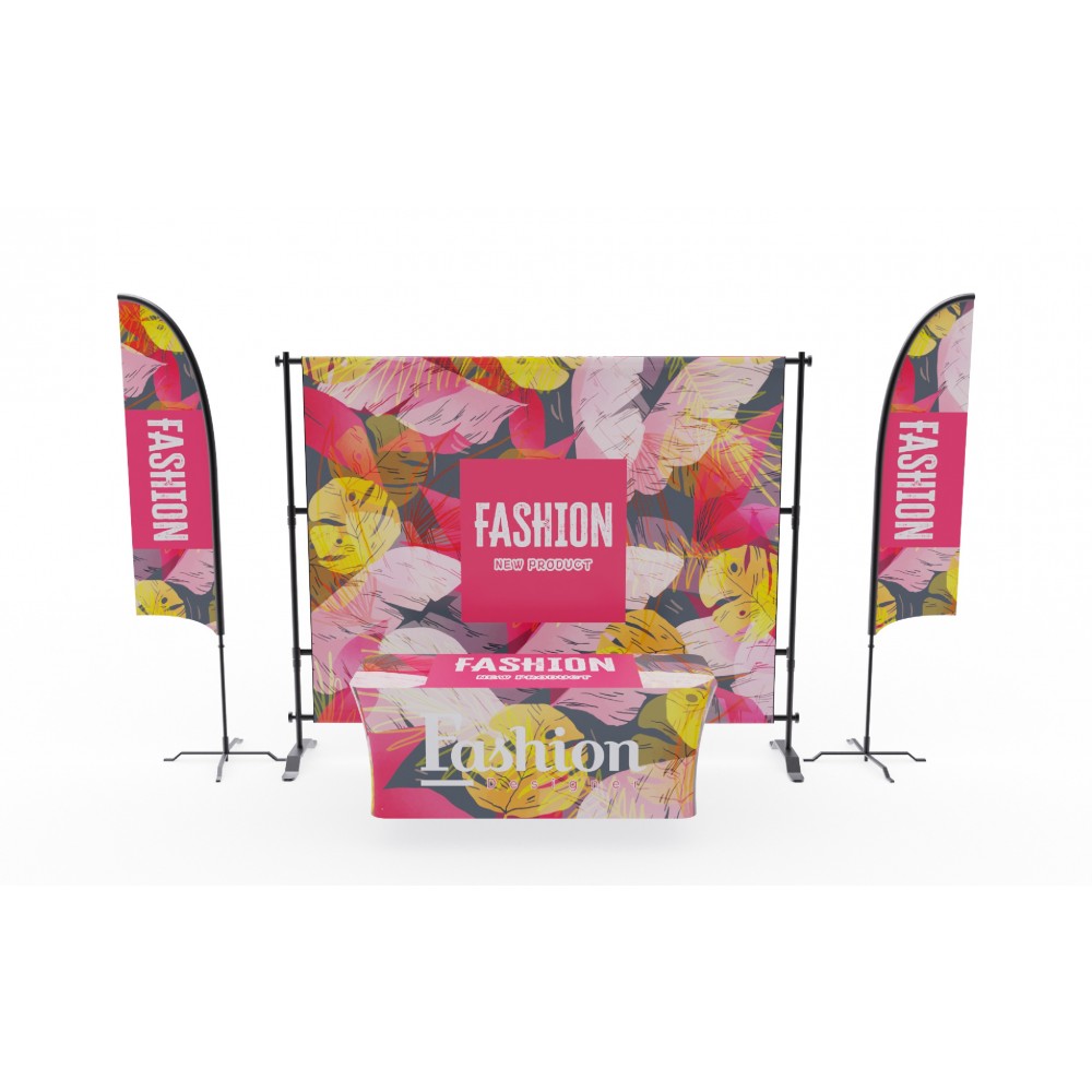 Customized 10' Display Kit With Backdrop, Feather Flags & Table Cover