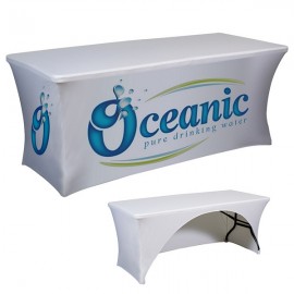 Custom Open Back Stretch Fit Dye Sub Cover 3 Sided For 4' Table  Custom Open Back Stretch Fit Dye Sub Cover 3 Sided For 4