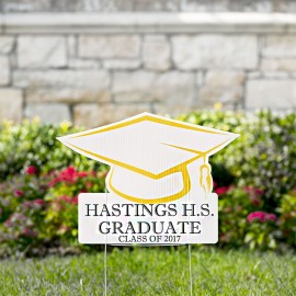 Graduation Hat Yard Signs with Logo