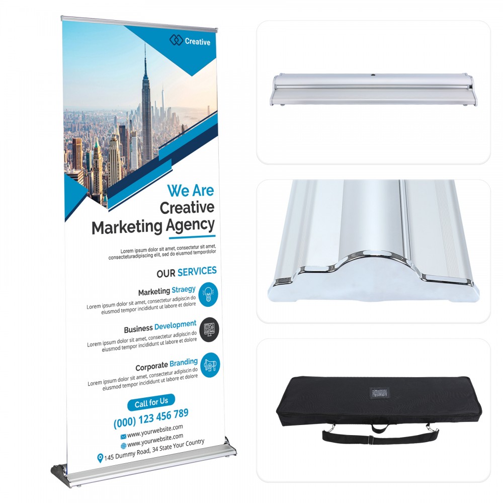 Heavy Duty 33.5" X 80" Retractable Banner Stand with Logo