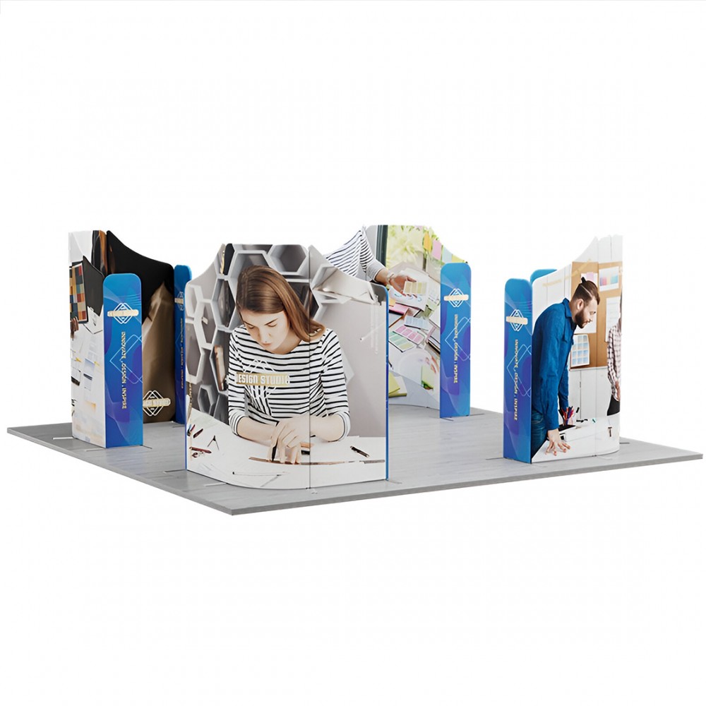 20' Magnetic Modular Fabric Displays 4 Curved L Shaped Sections (Double Sided) with Logo