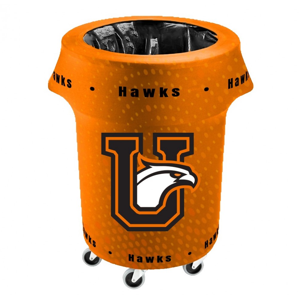 44 Gallon Spandex Stretch Trash Can Cover, Open Bottom with Logo