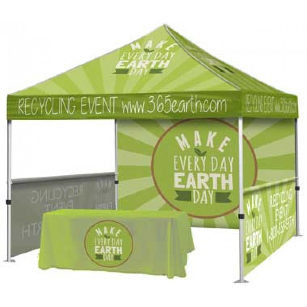 Logo Branded Aluminum Event Tent Package #4  Tent + Throw + Full Back Wall + 2 Half Walls