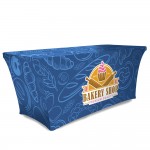 Customized Sublimated Stretch Curved Fit Table Throw for 6' table, 4 sided, Closed Back