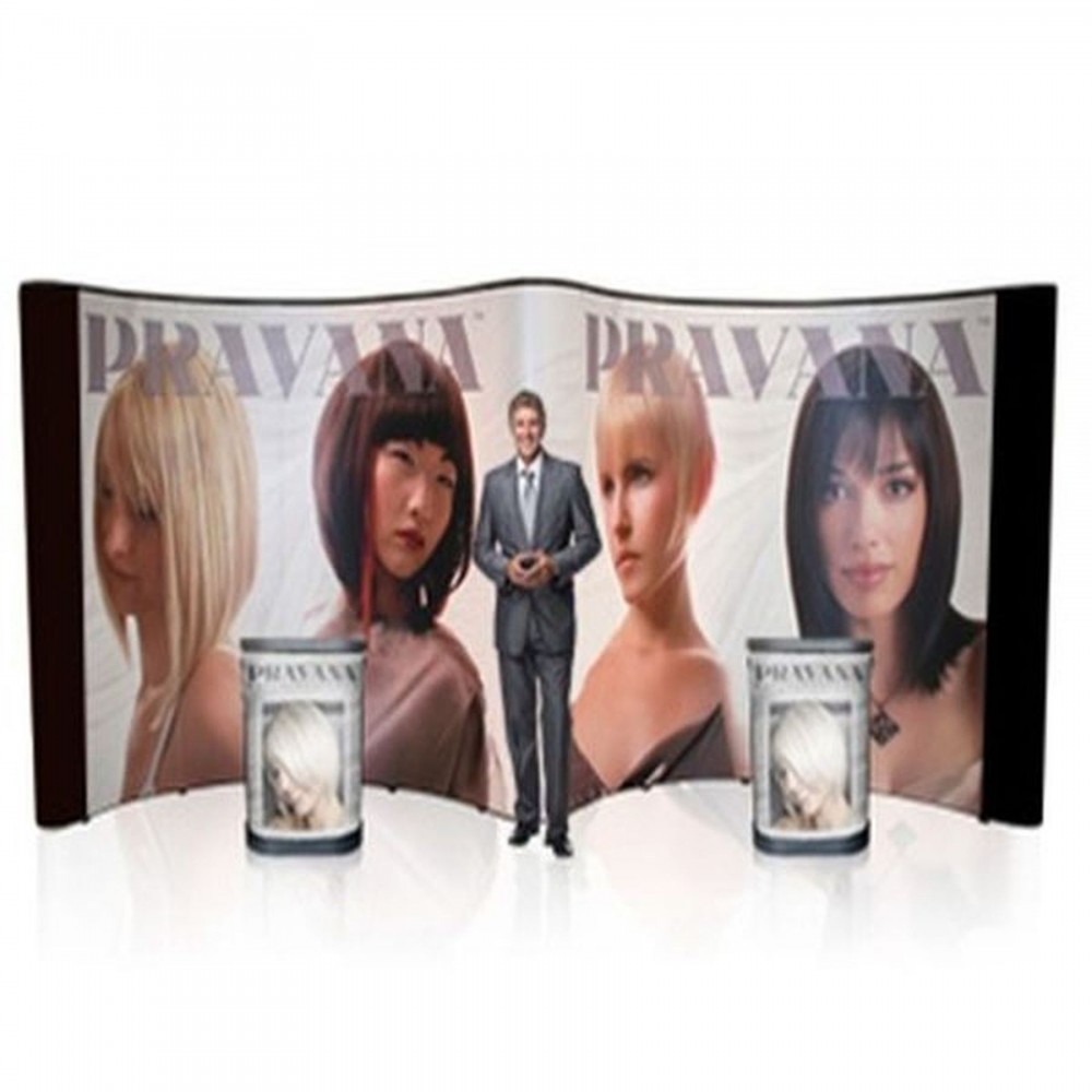 Custom Printed 20ft Trade Show Display System. The Pop Up forms an open "M" shape grabbing Custom Printed 20ft Trade Show Display System. The Pop Up forms an open "M" shape grabbing