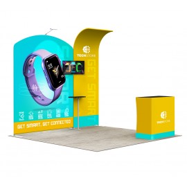 Personalized 10' Inline Trade Show Booth  Modular Display with Backwall, Counter & LED Package