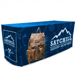 Sublimated PREMIUM Box Style Fitted Table Cloth, 8' Table, Premium Fabric, 4 sided, Closed back with Logo