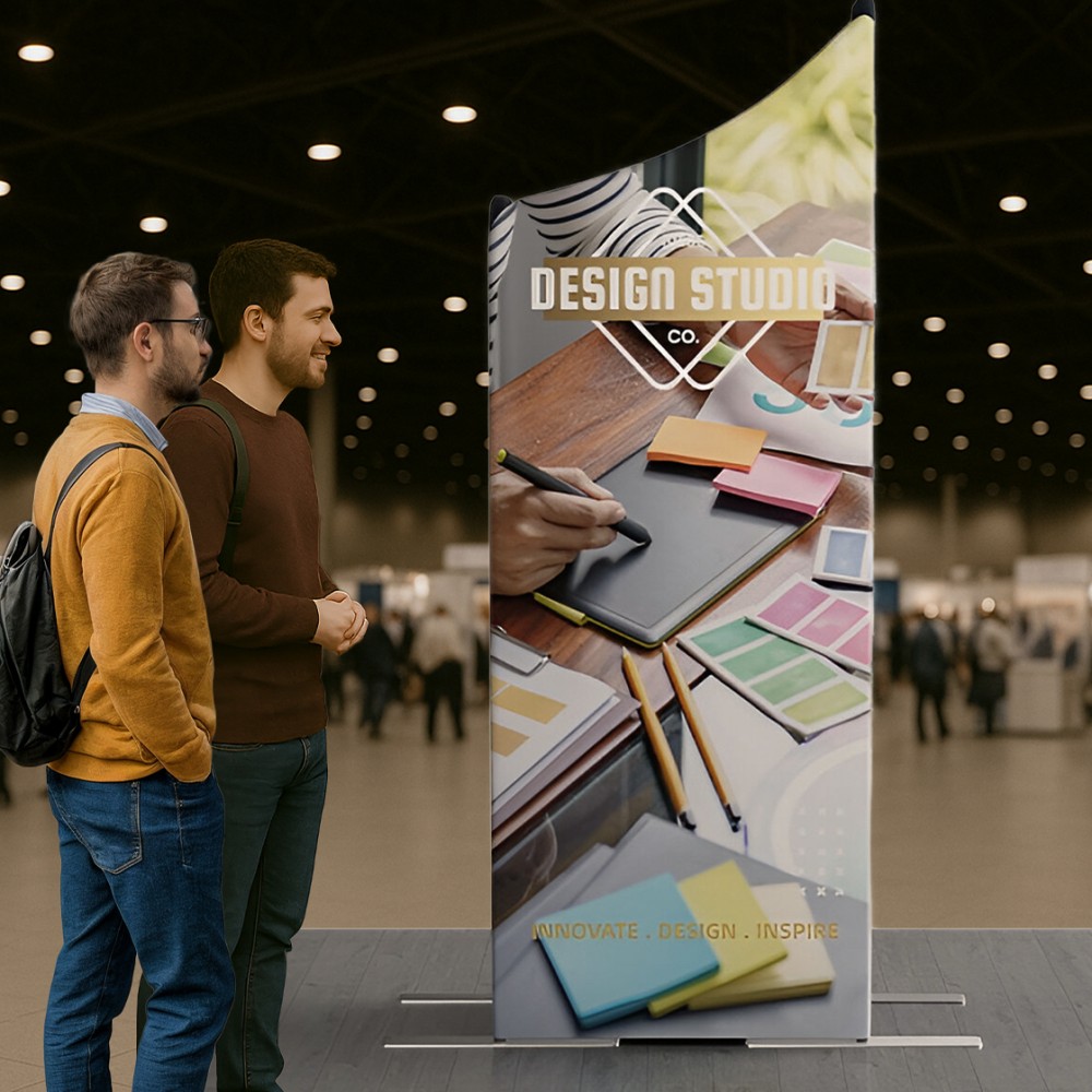 6.5' Magnetic Modular Fabric Display- Two Sloped & Straight Banner Stands (Double Sided) with Logo