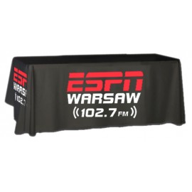 Sublimated PREMIUM Table Cloth for 6' table, Drape style, 4 sided, Closed Back, Rounded Corners with Logo