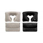 Inflatable Velour Neck Pillow w/ Pouch with Logo