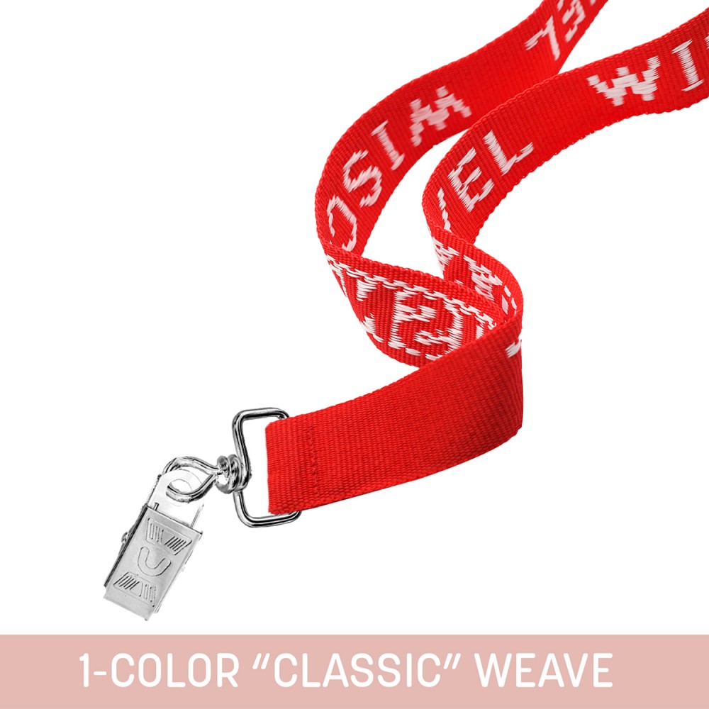 1" Woven Lanyard w/ Swivel Bulldog Clip - "Classic" Weave with Logo 1" Woven Lanyard w/ Swivel Bulldog Clip - "Classic" Weave with Logo
