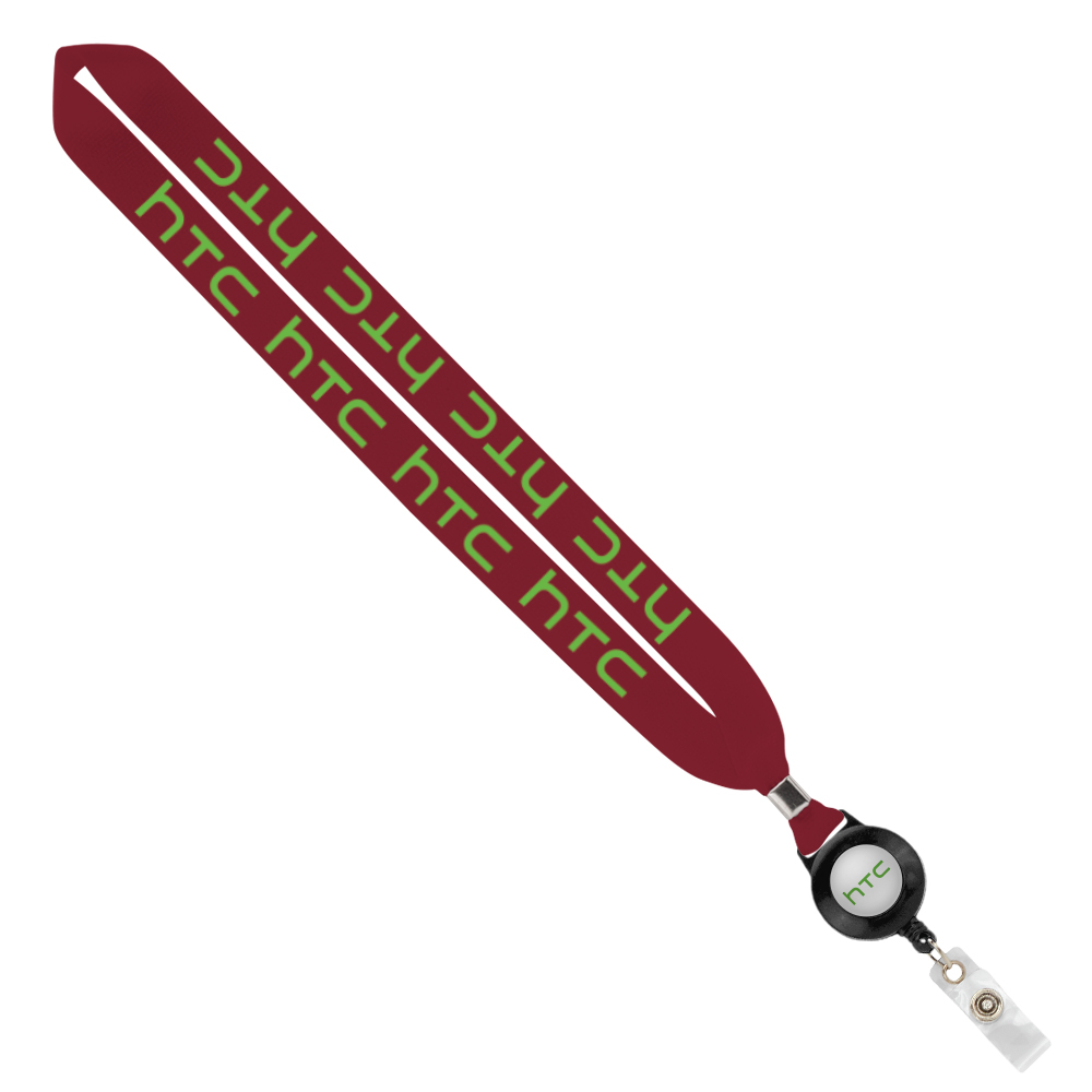 Custom Printed Import Rush 1" Polyester Lanyard with Silver Crimp & Badge Reel Custom Printed Import Rush 1" Polyester Lanyard with Silver Crimp & Badge Reel
