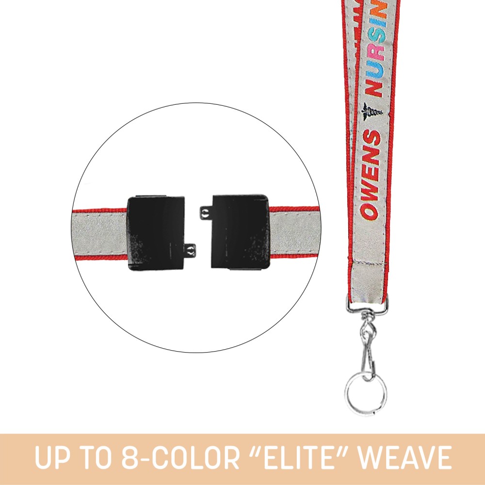 3/4" Woven Lanyard w/ Swivel Snap & Split Ring and Back Breakaway- "Elite" with Logo