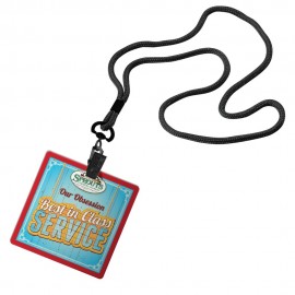 Logo Branded 1/8" Economy Polyester Lanyard With Bulldog Clip & 3"X3" Plastic Badge